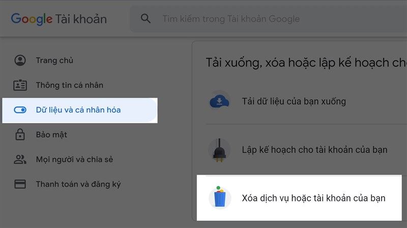 Xóa tài khoản Google