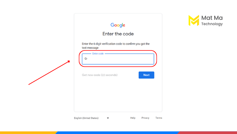 Nhập mã xác minh khi đăng ký tài khoản Gmail