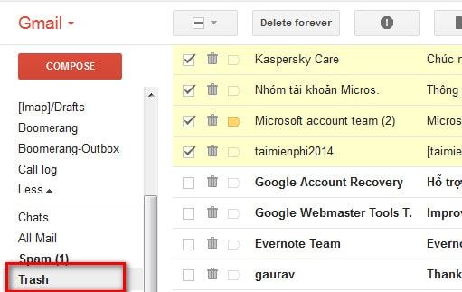 khôi phục email đã xóa vĩnh viễn trong gmail