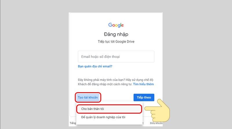 Tạo tài khoản Google Drive
