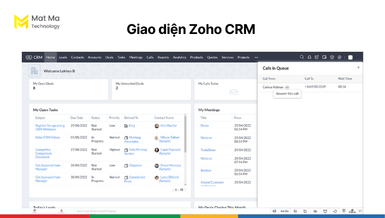 Giao diện Zoho CRM