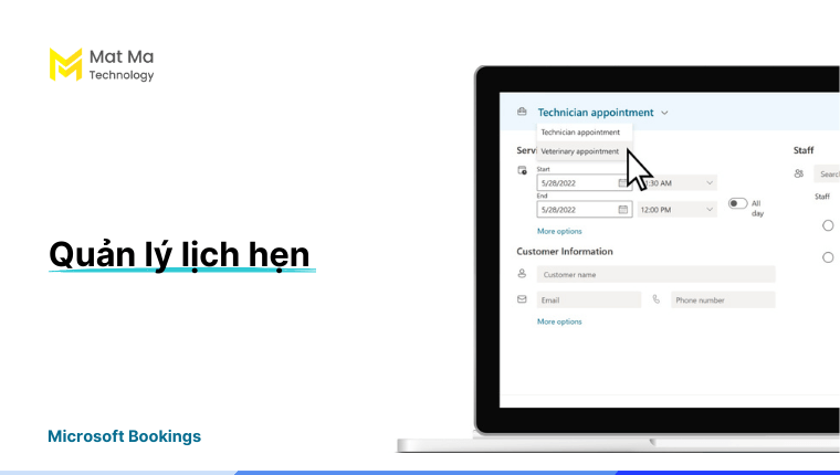 quản lý lịch hẹn trong ứng dụng MS Bookings