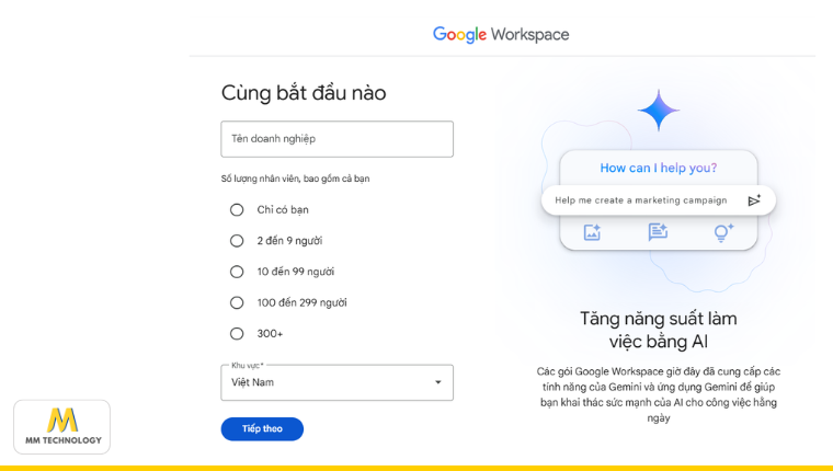 Bước 2 đăng ký Google Workspace