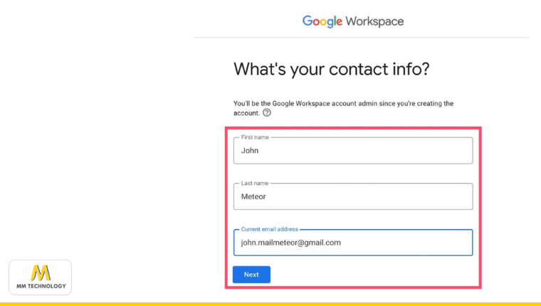 Nhập email Google Workspace Admin
