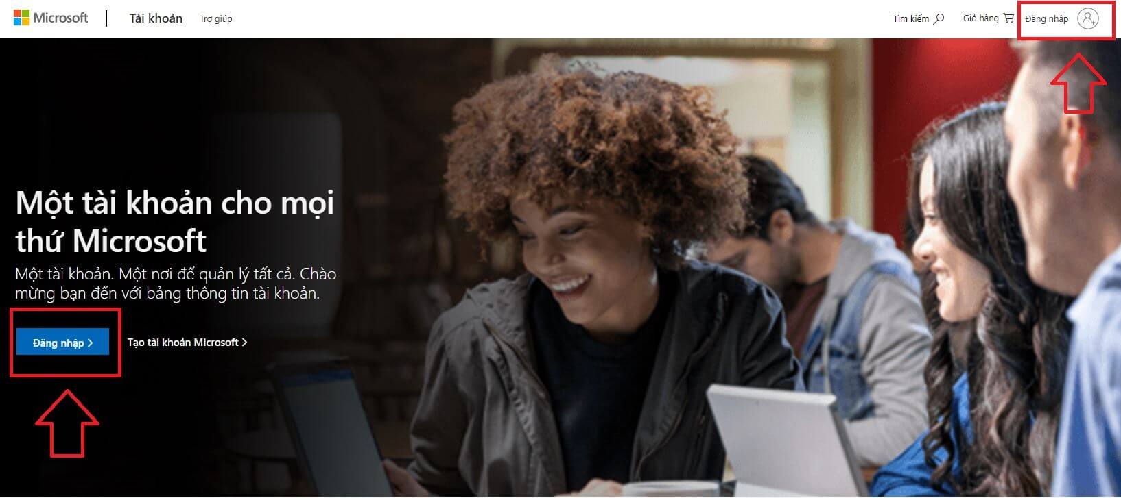Trang chủ của Microsoft account