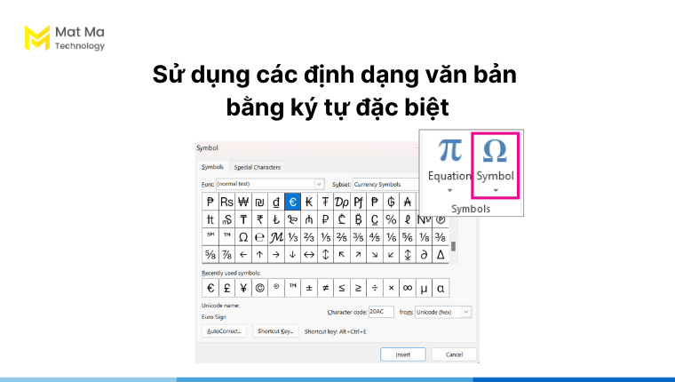 chèn ký tự đặc biệt vào văn bản