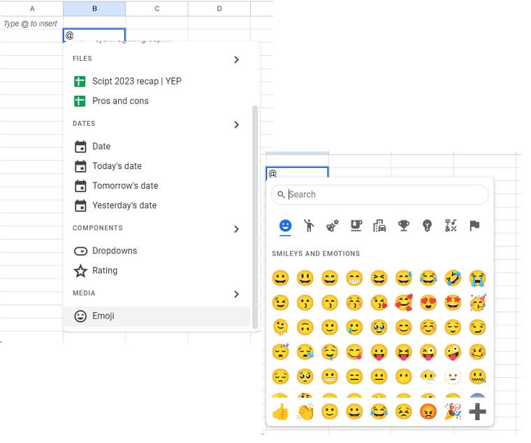 biểu tượng cảm xúc trong Google Sheet