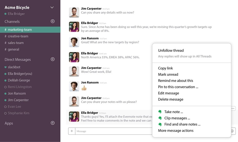 Giao diện sử dụng của Slack
