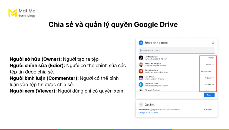 chia sẻ và quản lý quyền trong Google Drive