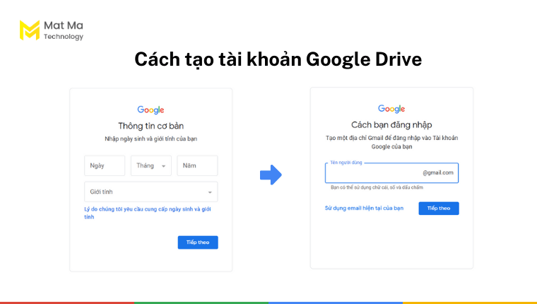 Tạo tên người dùng là tên tài khoản Gmail