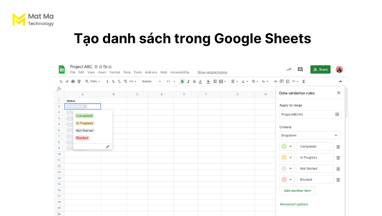 Tạo danh sách Google Sheets