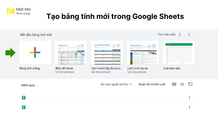 Tạo một bảng tính mới trong Google Trang Tính