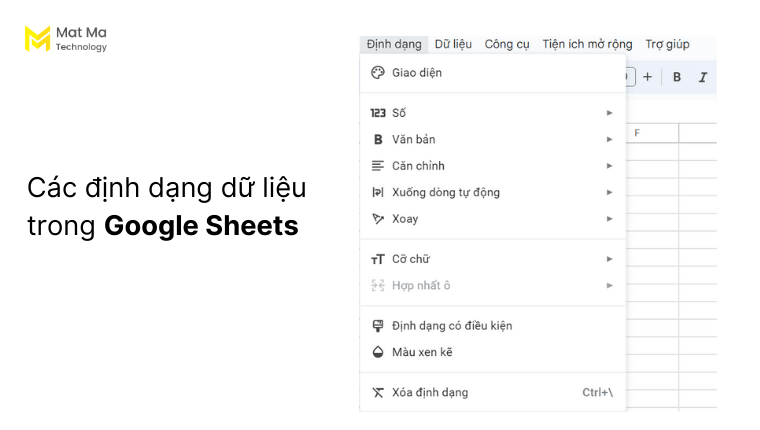 Định dạng dữ liệu Google Sheets