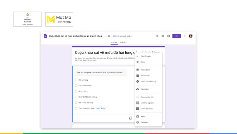 Các dạng câu hỏi trong Google Forms