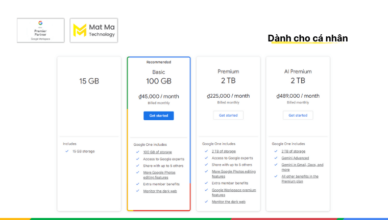 Bảng giá Google Drive cá nhân