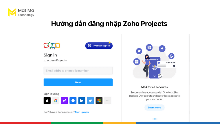 Đăng nhập Zoho Projects bằng tài khoản khác