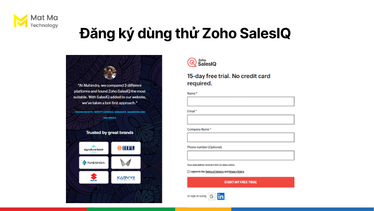Đăng ký phiên bản dùng thử Zoho SalesIQ