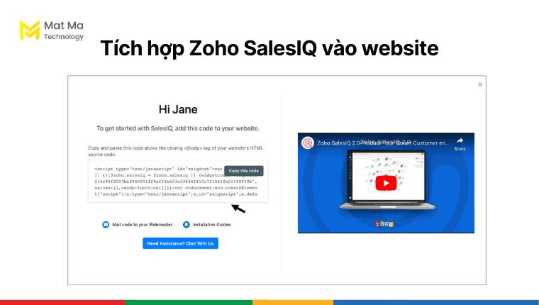 tích hợp Zoho SalesIQ với website