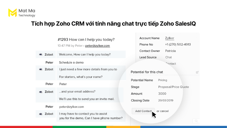 Zoho SalesIQ tích hợp với Zoho CRM