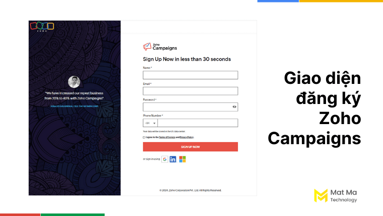 đăng ký zoho campaigns