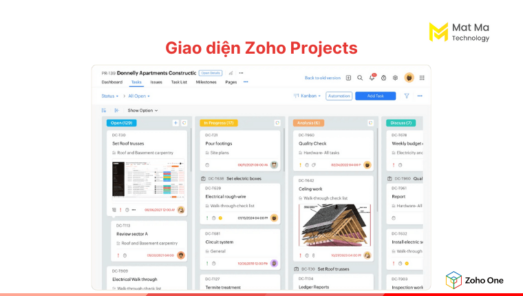 giao diện của Zoho Projects trong Zoho One