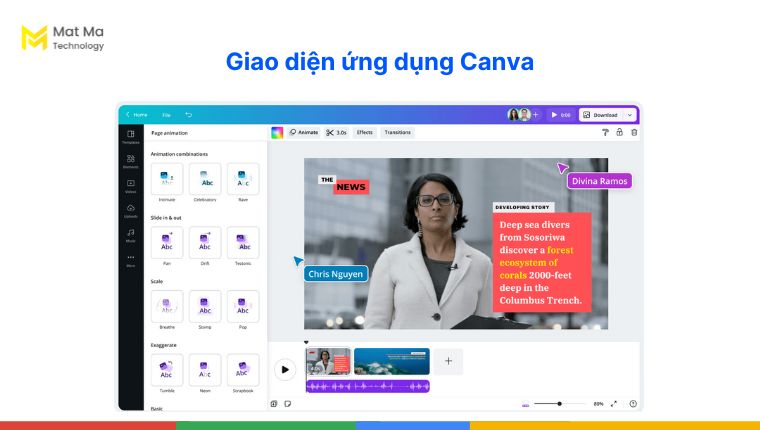 Giao diện ứng dụng Canva