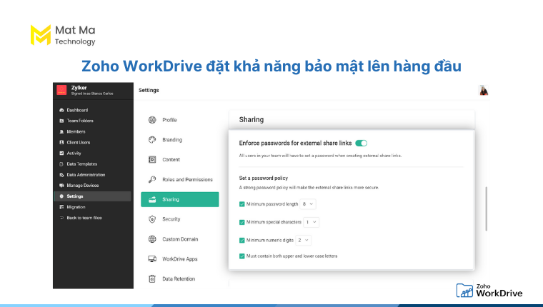Zoho WorkDrive giúp tăng cường khả năng bảo mật