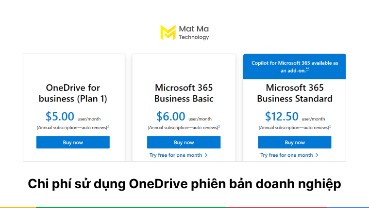 bảng giá OneDrive