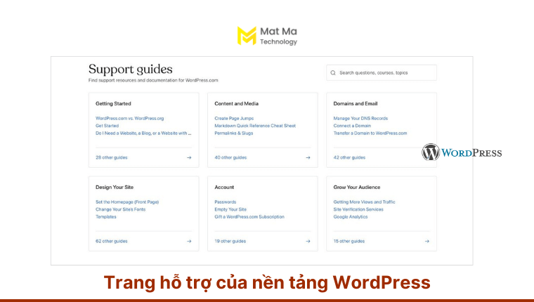 trang hỗ trợ của WordPress