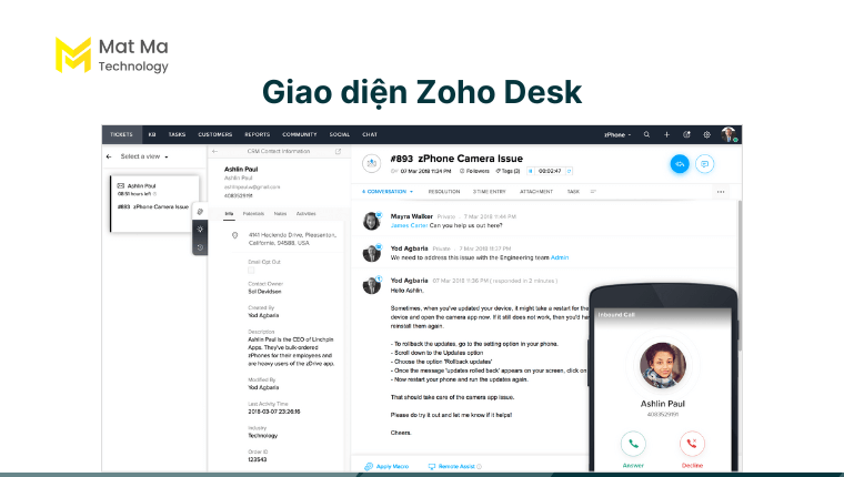 Giao diện của Zoho Desk