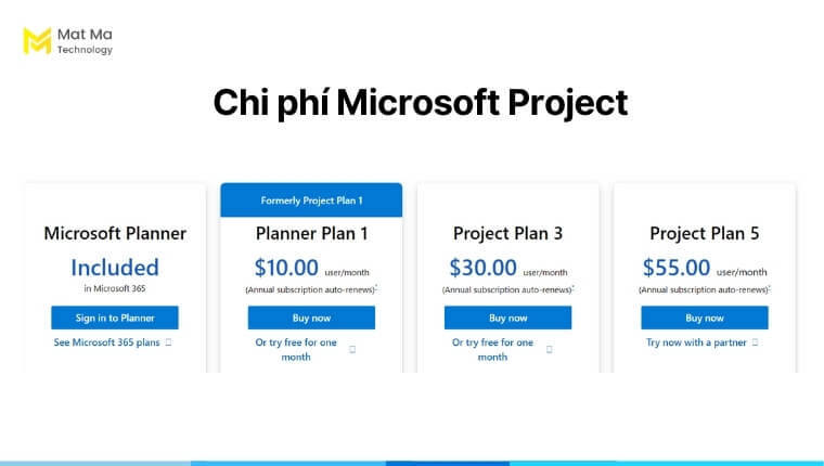 Chi phí Microsoft Project