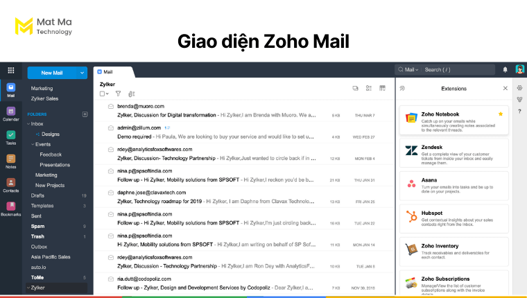 Giao diện Zoho Mail