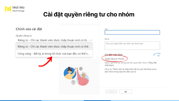 Thiết lập quyền riêng tư cho nhóm