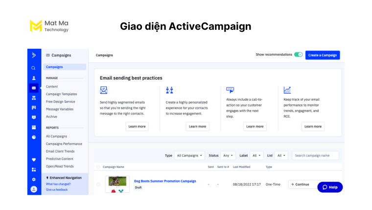 Giao diện ActiveCampaign