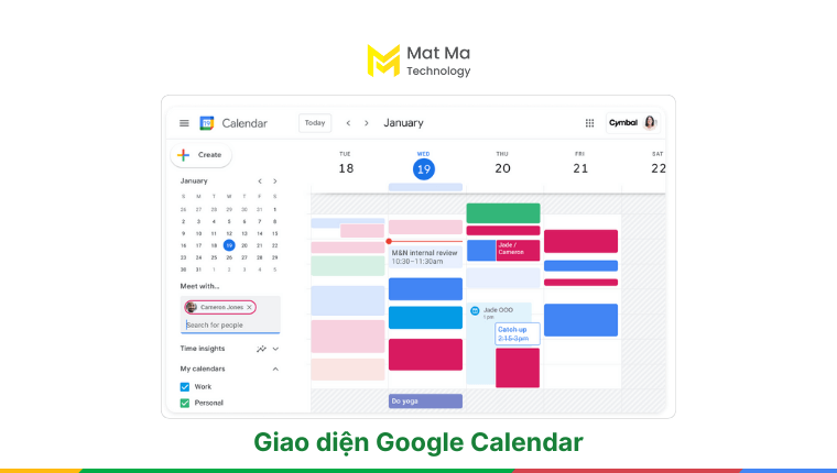 giao diện của Google Calendar là gì