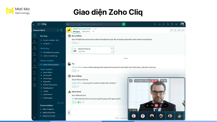 Giao diện Zoho Cliq