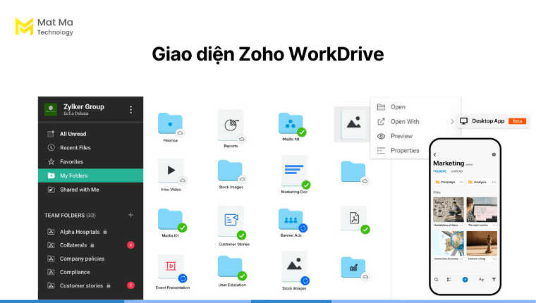 Giao diện Zoho WorkDrive