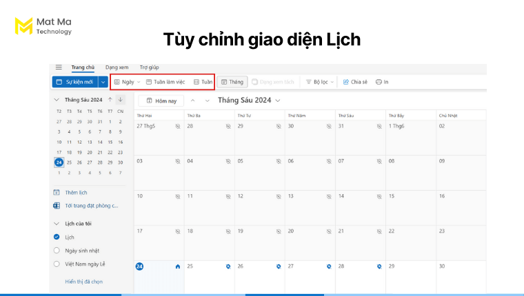 Tùy chỉnh giao diện Lịch