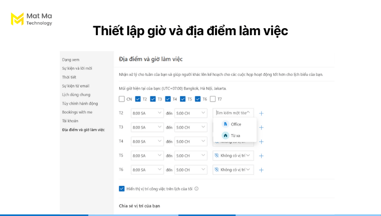 Thiết lập giờ và địa điểm làm việc