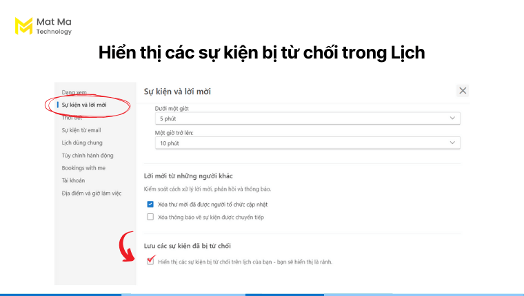 Hiển thị các sự kiện bị từ chối trong Lịch