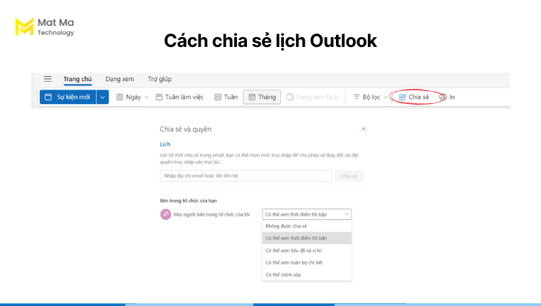 Cách chia sẻ Lịch trong Outlook