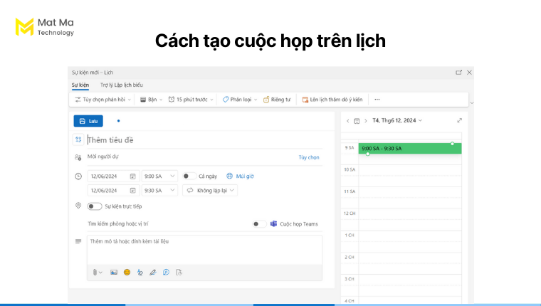 Cách tạo cuộc họp trên lịch