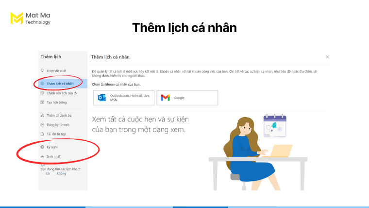 Cách thêm lịch trên Outlook