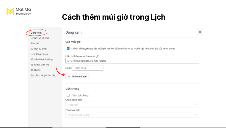 Cách thêm múi giờ trong Lịch