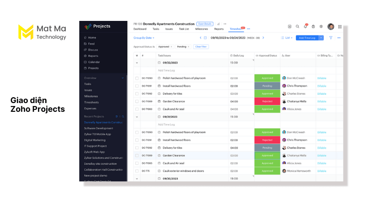 Giao diện Zoho Projects