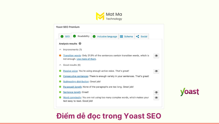 Tính năng phân tích điểm dễ đọc trong Yoast SEO