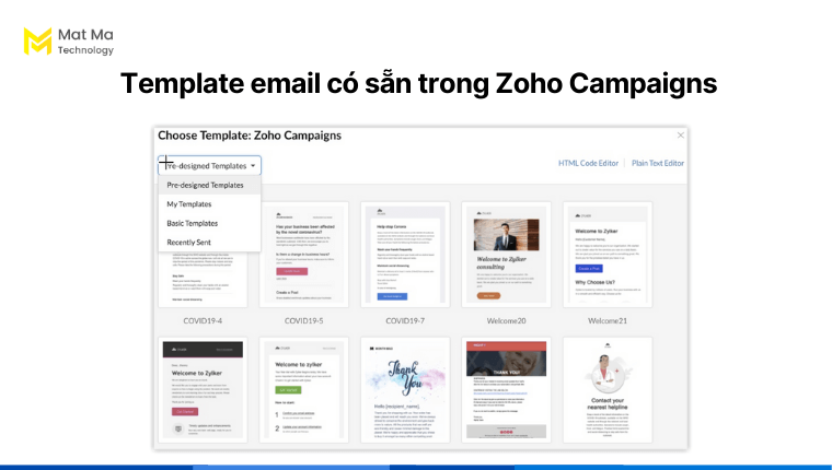 Template email có sẵn trong Zoho Campaigns