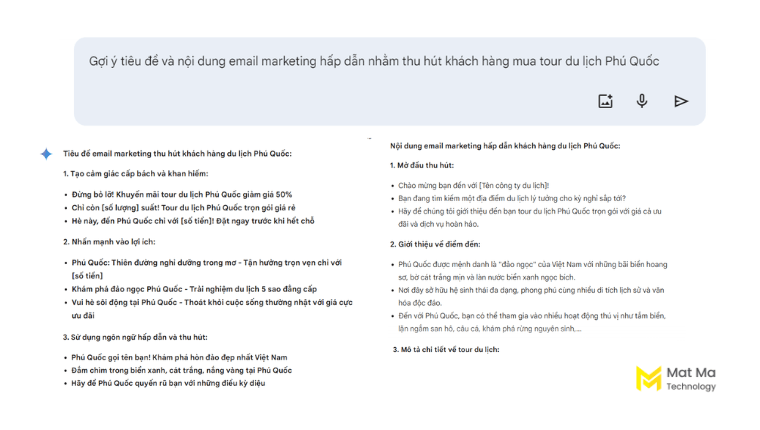gemini gợi ý email marketing