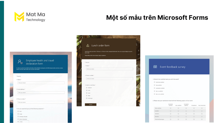 Một số mẫu trên MS Form 365