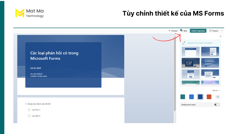 Tùy chỉnh thiết kế của MS Forms